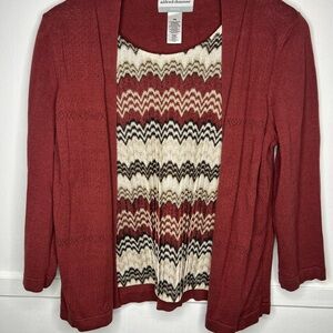 Alfred Dunner Women's Zigzag Patterned Cardigan in Red